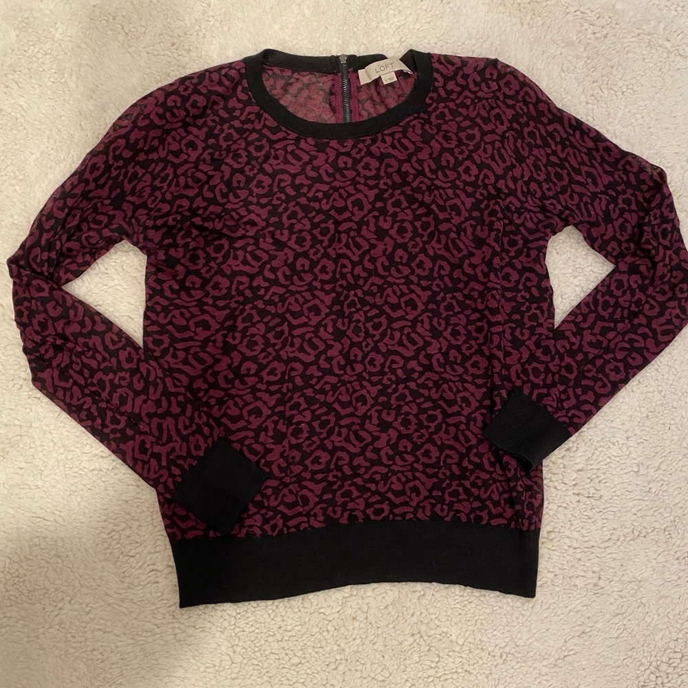 LOFT - black and purple animal print sweater